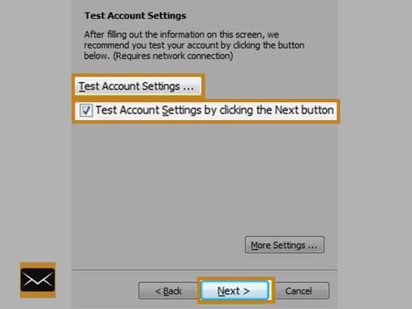 Choose the “Test Account Settings