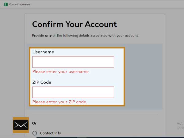 Enter Username and Zip Code
