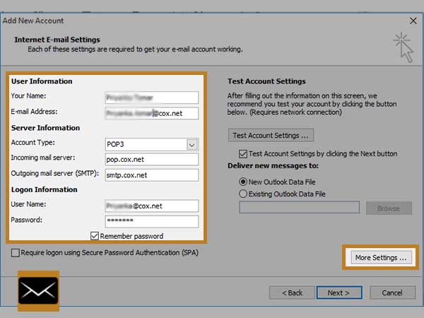 Cox email settings em client vnc server vista gratuit