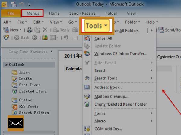 tools section of Outlook

