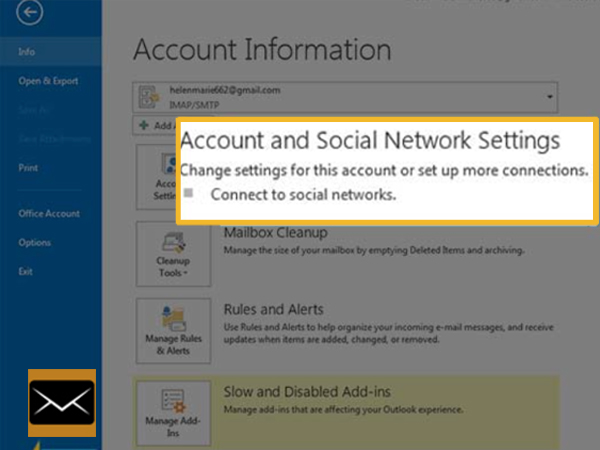 account and networking settings option in account information section