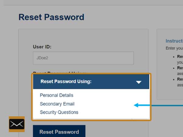 ALT+TAG: Select a password reset option from the available three methods.