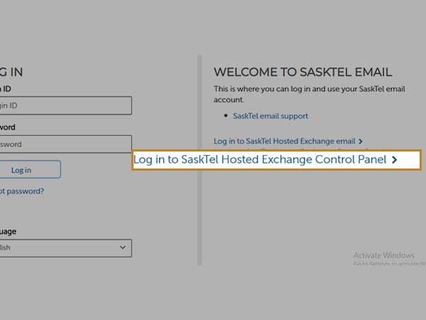 “SaskTel Hosted Exchange Control Panel”