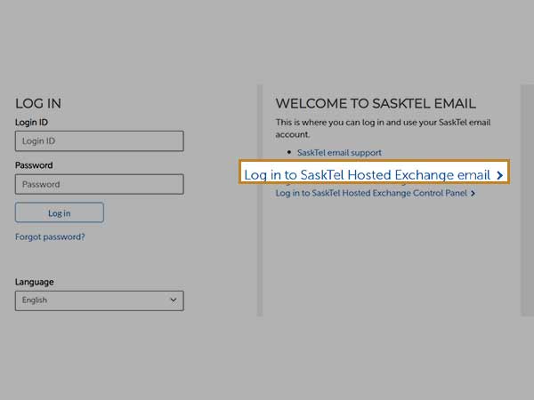Click on “Log in to SaskTel Hosted Exchange email”. 