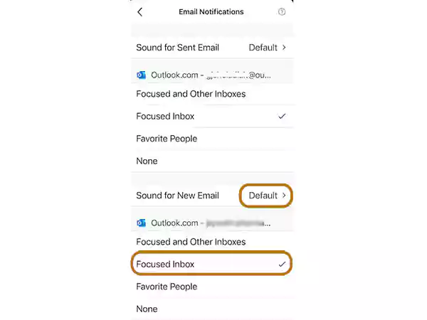 Select Focused Inbox and tap on Sound for New Email